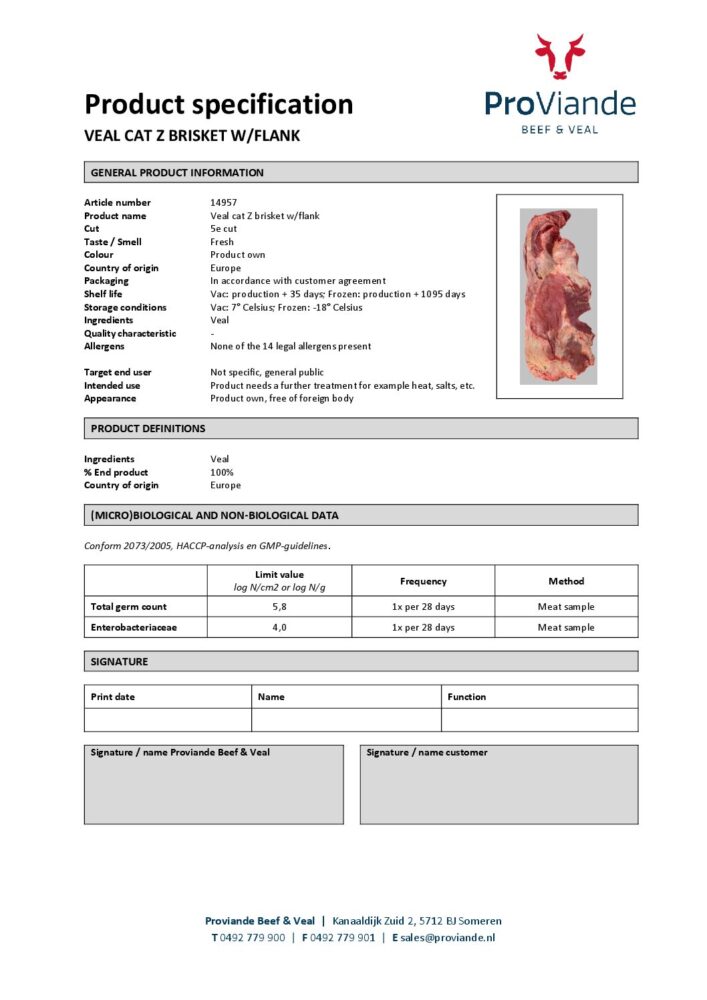 14957 - Veal Cuts Spec